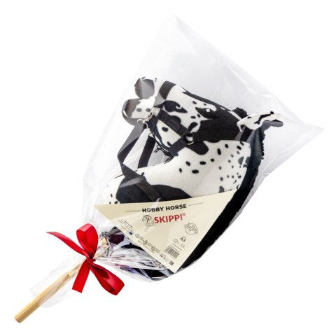 Skippi Hobby Horse w czarne łaty - duży koń na kiju - kantar w zestawie Skippi Hobby Horse w czarne łaty - duży koń na kiju - kantar w zestawie