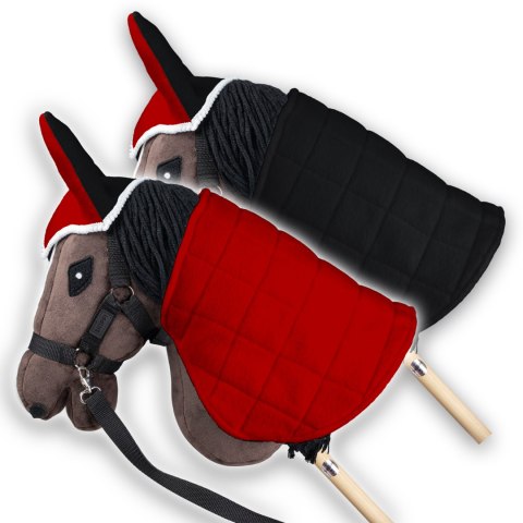 Zestaw Skippi - Hobby Horse Gniady - Derka i nauszniki - czerwona i czarna Zestaw Skippi - Hobby Horse Gniady - Derka i nauszniki - czerwona i czarna