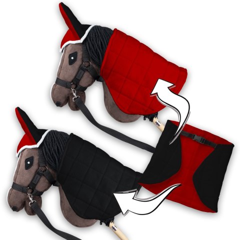Zestaw Skippi - Hobby Horse Gniady - Derka i nauszniki - czerwona i czarna Zestaw Skippi - Hobby Horse Gniady - Derka i nauszniki - czerwona i czarna