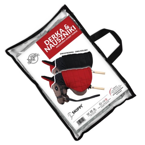 Zestaw Skippi - Hobby Horse Gniady - Derka i nauszniki - czerwona i czarna Zestaw Skippi - Hobby Horse Gniady - Derka i nauszniki - czerwona i czarna