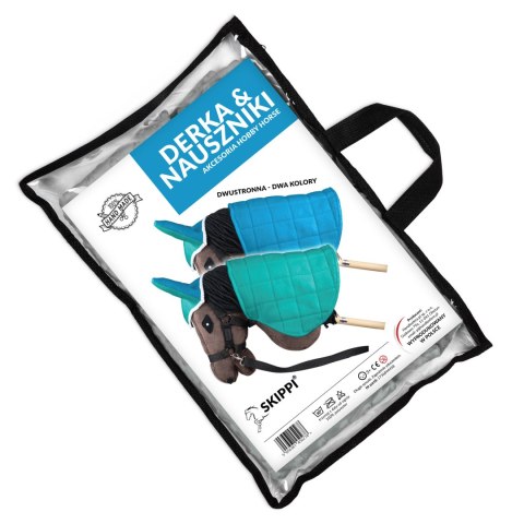 Zestaw Skippi - Hobby Horse Gniady - Derka i nauszniki - mięta i niebieski Zestaw Skippi - Hobby Horse Gniady - Derka i nauszniki - mięta i niebieski